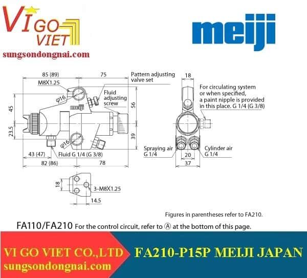 Súng phun sơn tự động Meiji FA210-P15P Nhật Bản 1.5mm