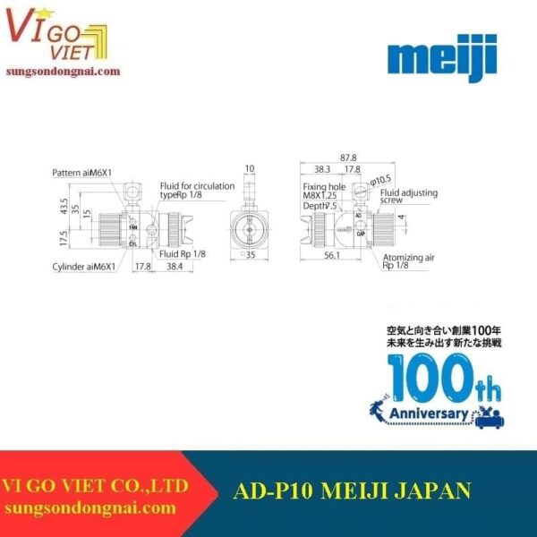 Cấu tạo Súng phun sơn tự động AD-P10  Meiji Nhật Bản