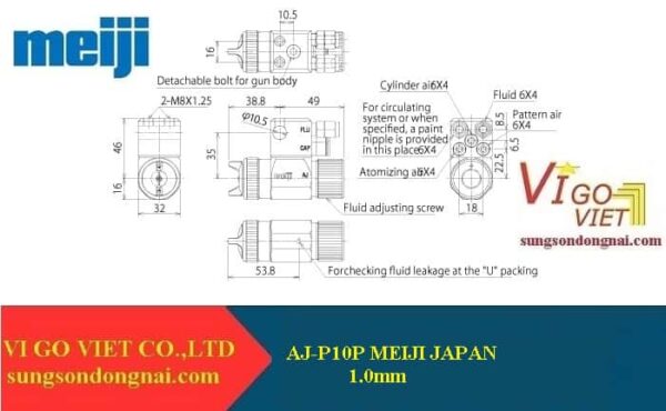 Sơ đồ Cách lắp đặt Súng phun sơn tự động AJ-P10P Meiji Nhật Bản