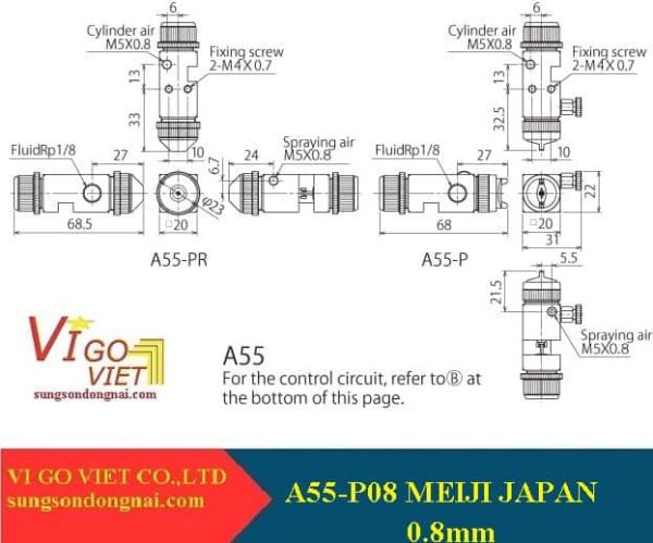 Sơ đồ lắp đặt súng phun sơn tự động Meiji A55-P08