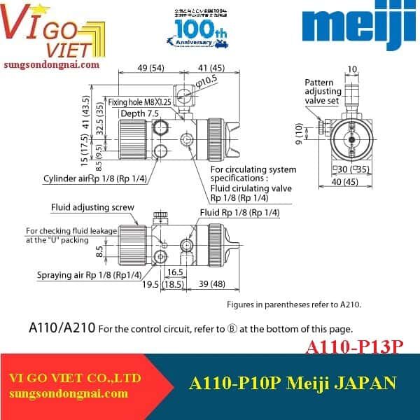 Sơ đồ lắp đặt Súng phun sơn tự động Meiji A110-P13P 1.3mm