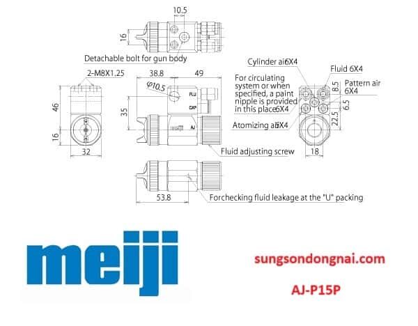 Sơ đồ lắp đặt Súng phun sơn tự động Meiji AJ-P15P Nhật Bản