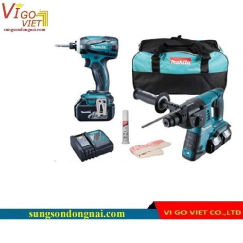 Bộ máy khoan bê tông và máy vặn vít dùng pin Makita DLX2071PM1 18V
