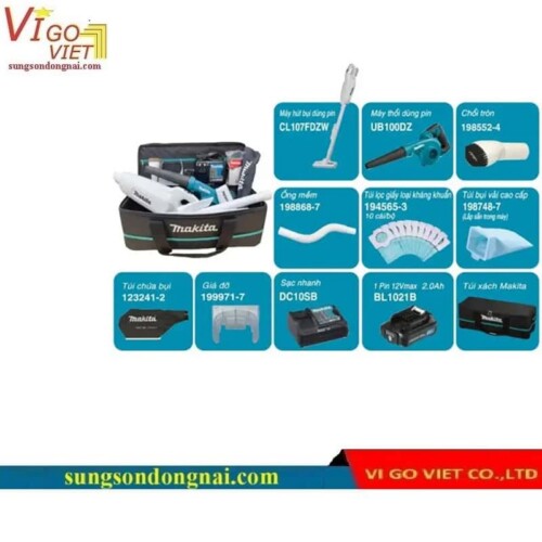 Bộ sản phẩm (CL107FDZW+UB100DZ+BL1021B*1+DC10SB+Túi đựng) Makita CLX246SAX2